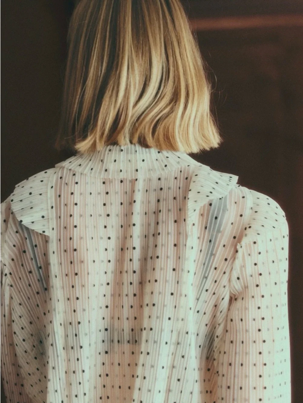 Sezane Cream Polka Dot Ruffled Blouse with Black Bow - Picture 9 of 11
